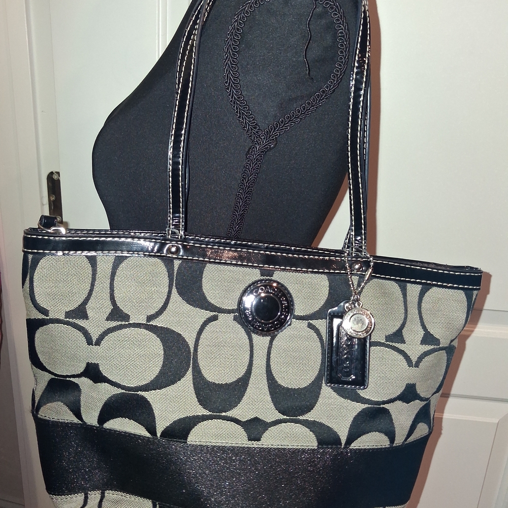 Coach Black and Gray Signature Tote Bag